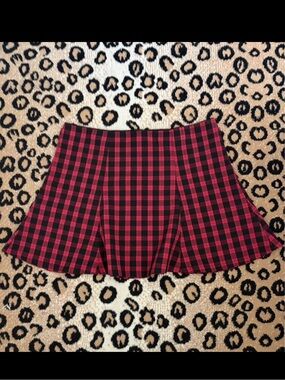 Vintage Y2K Red Plaid Fit and Flare Mini Skirt